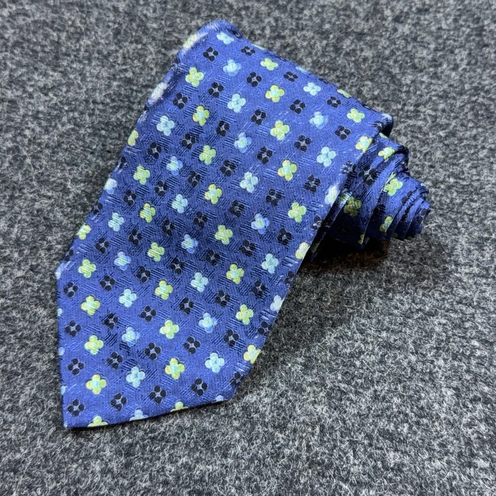 Ermenegildo Zegna Silk Tie Blue Green Geometric Floral